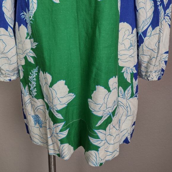 Farm Rio  Soft Garden Linen-Blend Minidress Size Large Puff Sleeve Vacation - Picture 12 of 16